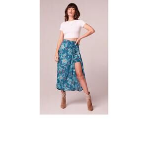 Band of the Free Celene Teal Floral Layered‎ Midi Skirt L Front Slit| Boho NEW